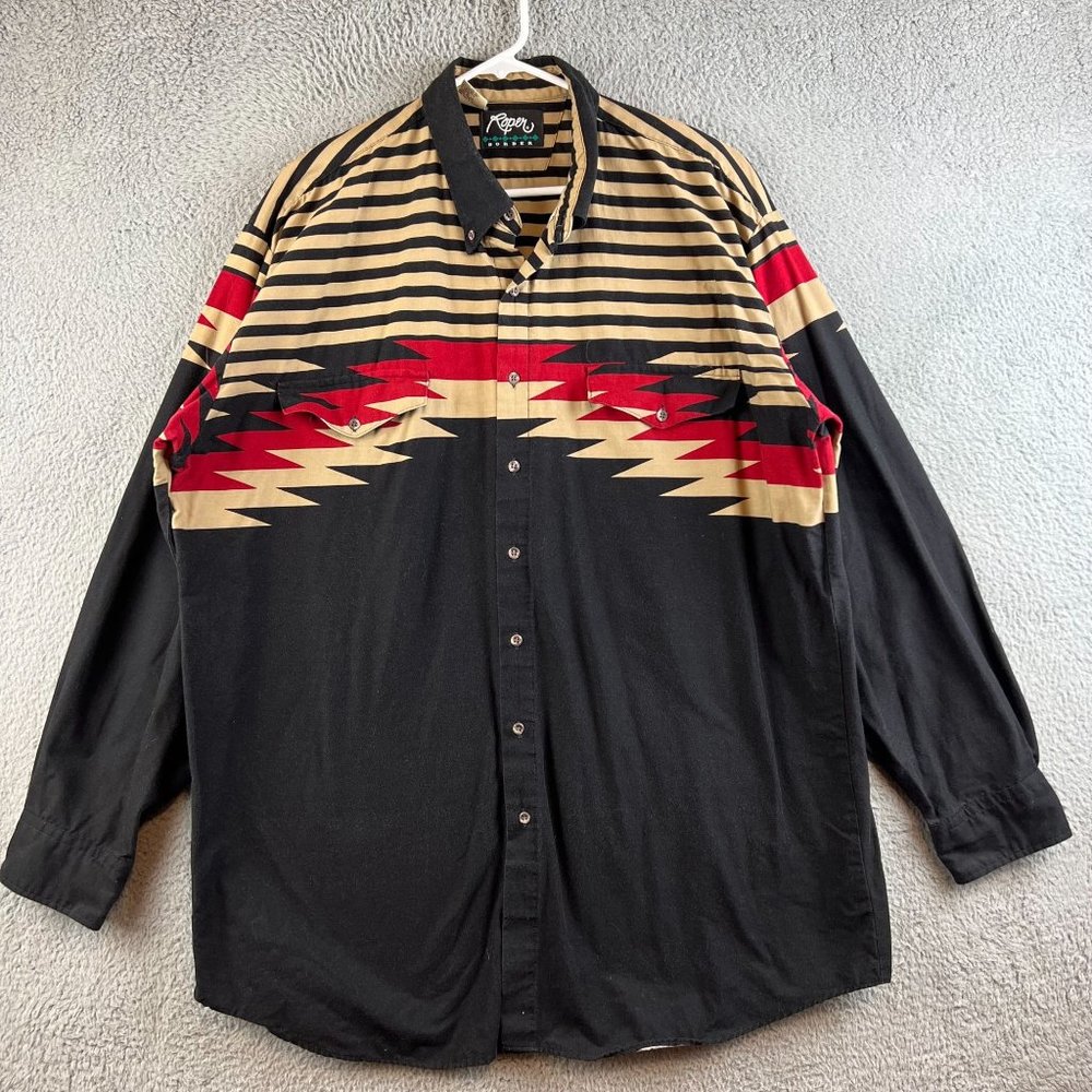 Vintage Roper Border Western Cowboy Button down Shirt size 2XL - Picture 1 of 9
